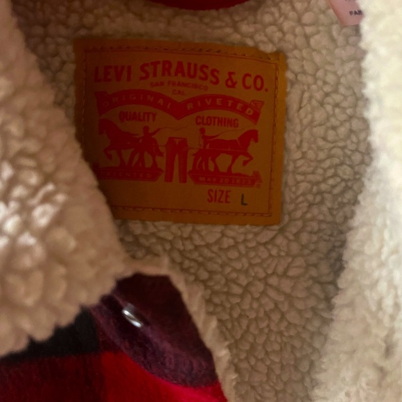 LEVI’S Quilted Lined Sherpa Red & Black Buffalo Plaid Jacket Men’s Sz L Large - Picture 3 of 4